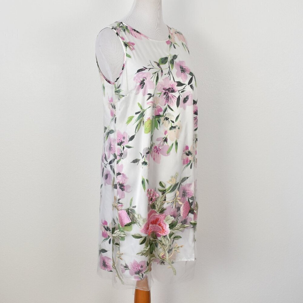 Spense Floral Embroidered Tulle Overlay Shift Dress NEW - L - Picture 10 of 12